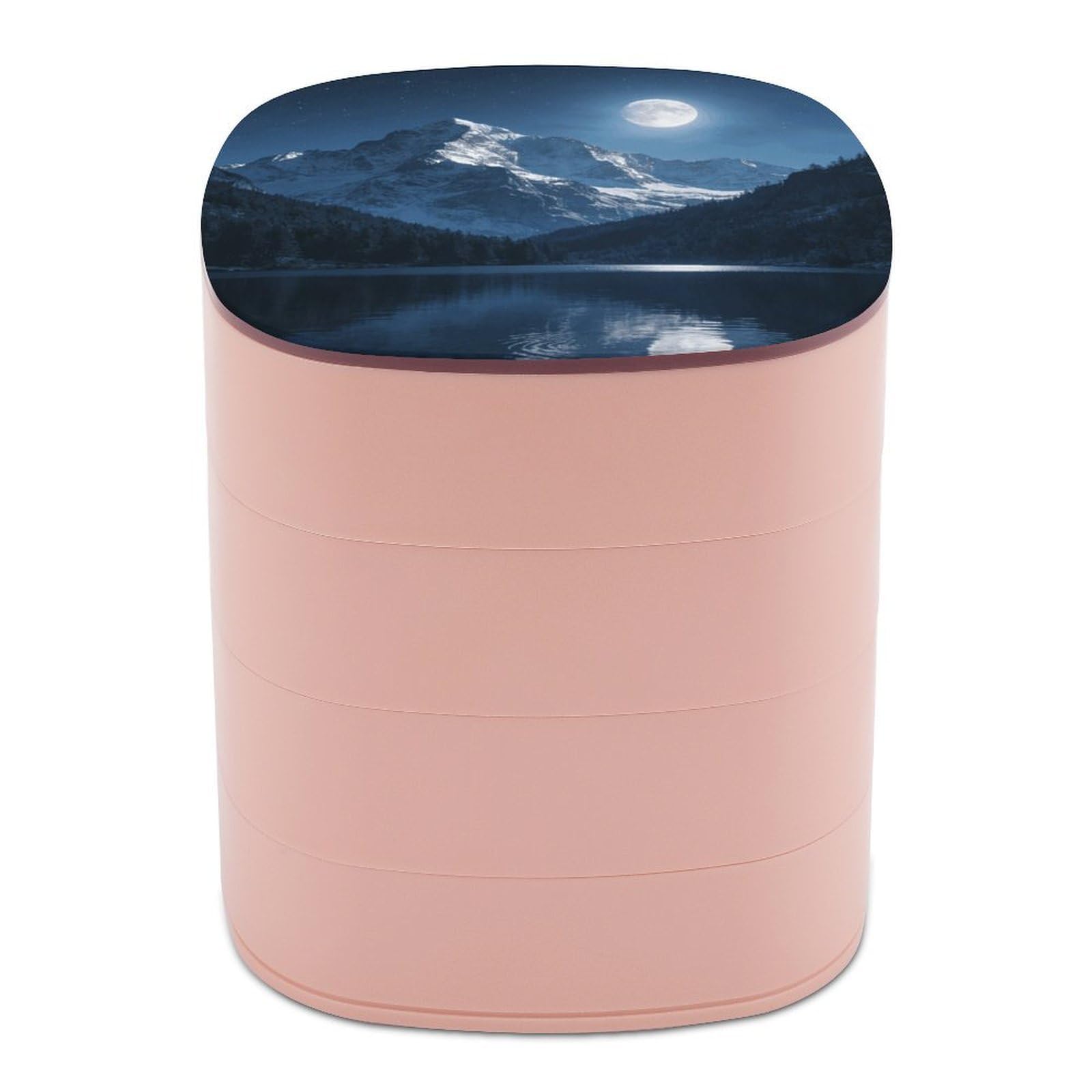 LZQPOEAS Mountain Moonlight Jewelry Box Women Jewelry Organizer Travel Jewelry Case Cute Necklace Ring Storage Organizer 4-Layer Rotating Jewelry Tray Case with Mirror for Bracelets
