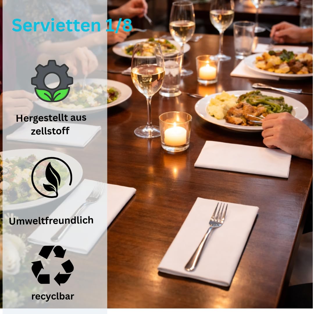 Enpack 5 x 250 Servietten 33 x 33 cm - 1/8 Falz Papierservietten - Napkins optimal geeignet für Bistro, Gastro, Veranstaltungen, Gbeurstag u.v.m. - Partyzubehör Tissue