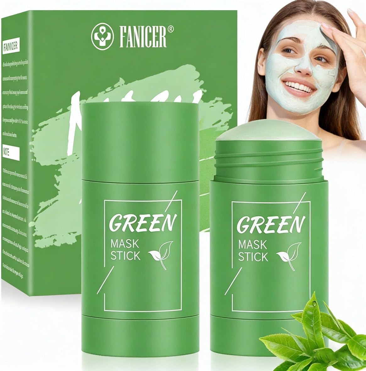 2 Piezas Green Mask Stick, Hidratante Eficaz Sólido Mascarilla en Stick Té Verde, Green Masque Sticks Limpieza Facial Profunda, Cuidado de la Piel, Para Mujeres y Hombres Todo Tipo de Piel