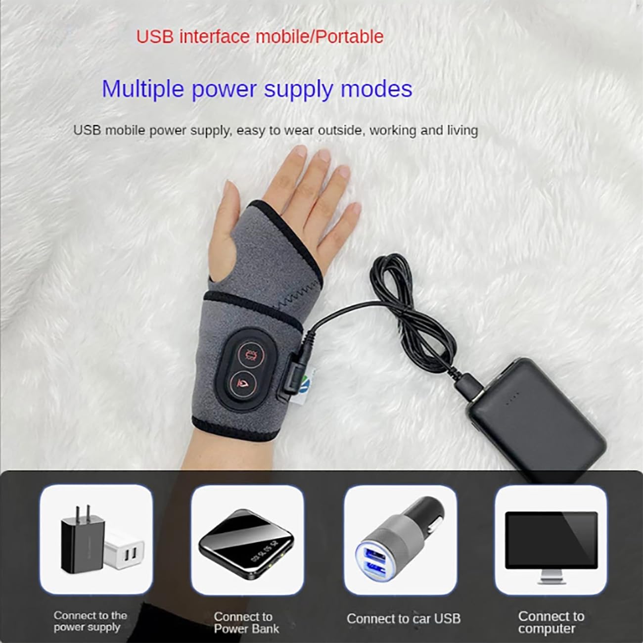 Envoltura Calentada Mano Muñeca Portátil,Muñequera Túnel Carpiano Compresión Soporte,Masaje De 3 Velocidades,Eléctrico Almohadillas Calefactoras De Muñeca