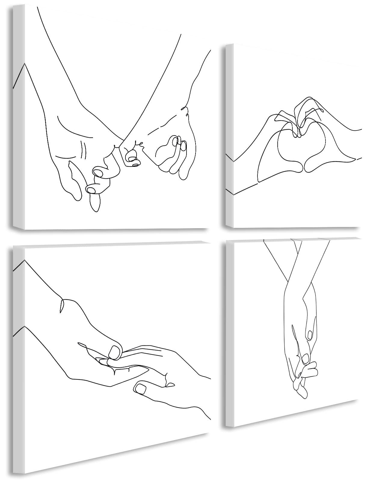 DJSYLIFE Minimalist Wall Decor Line Art Canvas Prints Black and White Wall Paintings for Couples Modern Home Abstract Bedroom Artwork Decorations 12" W x 12" H 4 Pieces