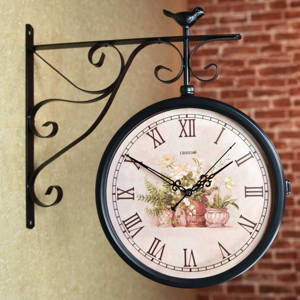 MYUYEE Double Sided Wall Clock Vintage, for Garden Outdoor Home Silent Non-Ticking Mounted