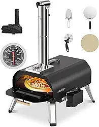 Sounday Forno de pizza ao ar livre, máquina de pizza a lenha de 30,5 cm com pedra de pizza rotativa automática 360, portátil e fácil de montar, inclui cortador de pizza, descascar, papel de cozimento