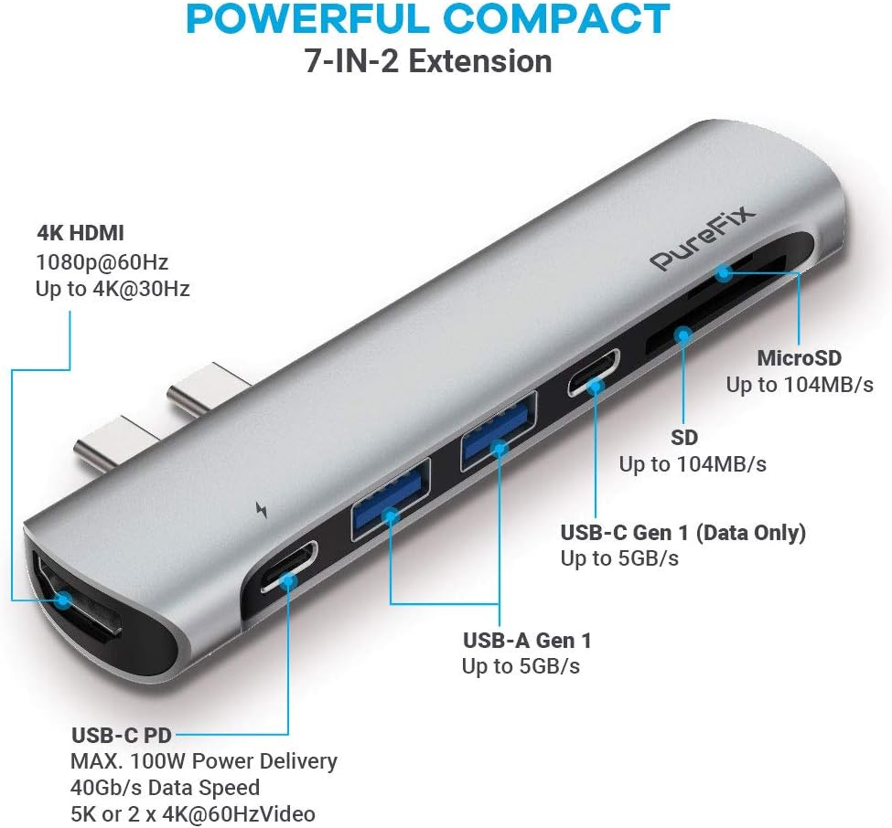 Flаѕh Dеаlѕ - 40% оƒƒ PureFix Mac USB C Hub, Thunderbolt 3 to USB C Multiport Adapter for MacBook Pro 16 15 13 inch & MacBook Air, 7-in-2 Dongle with 4K HDMI, 100W PD, USB C & 2 USB 3.0 Data Ports, SD & MicroSD Card Reader Rеvіеw PureFix Mac USB C Hub, Thunderbolt 3 to USB C Multiport Adapter for MacBook Pro 16 15 13 inch & MacBook Air, 7-in-2 Dongle with 4K HDMI, 100W PD, USB C & 2 USB 3.0 Data Ports, SD & MicroSD Card Reader