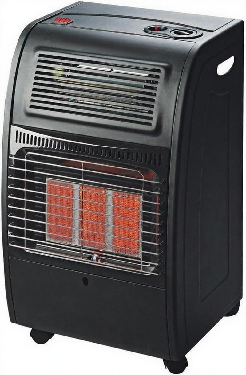 Stufa Catalitica a Gas GPL 4200 W Con Infrarossi Ventilata Turbo 1500 W Per Ambienti Fino A 80 m² 3 Livelli di Potenza Sicura con ODS & FFD Antiribaltamento Con Ruote 72 x 36 x 42 Cm Nero Opaco
