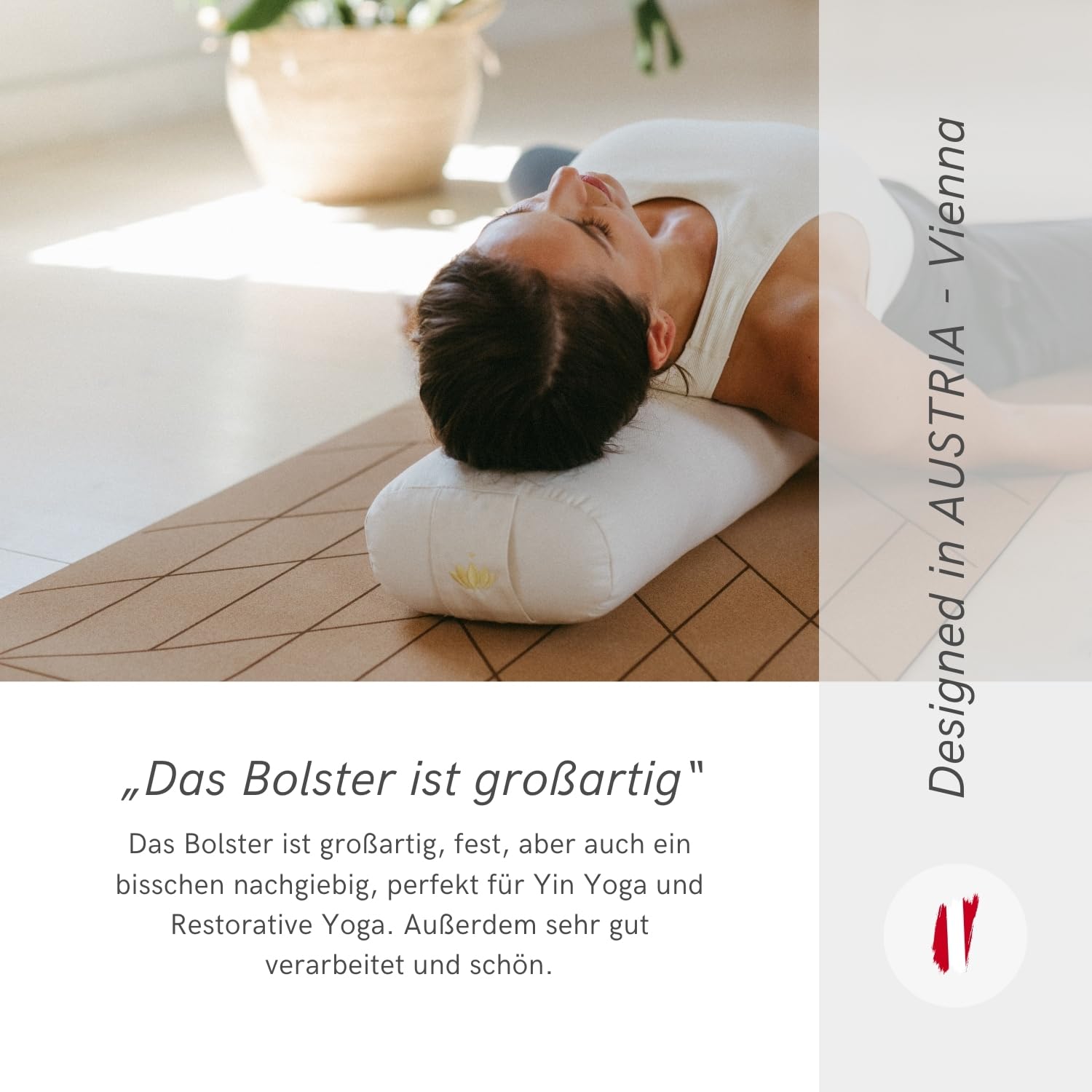 Lotuscrafts® Bolster Yoga Nackenrolle für Yin Yoga, 100% Kapok Füllung, Bezug aus Baumwolle waschbar, Kissen für Restorative Übungen