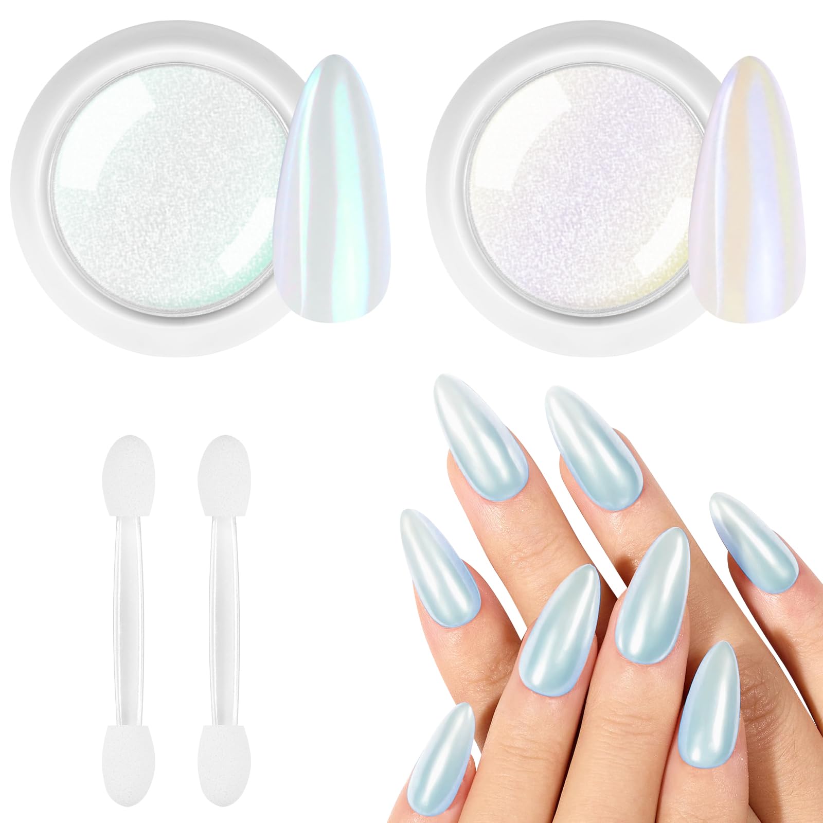 BUTBU Chrome Nail Powder, 2 Farben Pigment Für Nägel, chrome nail powder, Neon Glassy Ice Cromepulver Glitzerpuder, Meerjungfrau Pigment Perle Glitter Staub, für-Nail Art Dekoration(05/06)