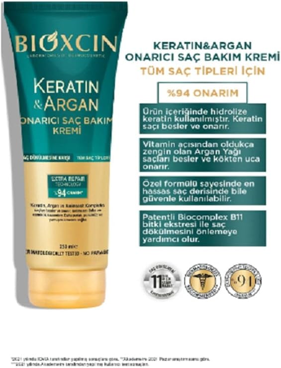 Bioxcin Keratin& Argan Onarıcı Şampuan 300 Ml+ Keratin Argan Bakım Yağı+ Saç Kremi