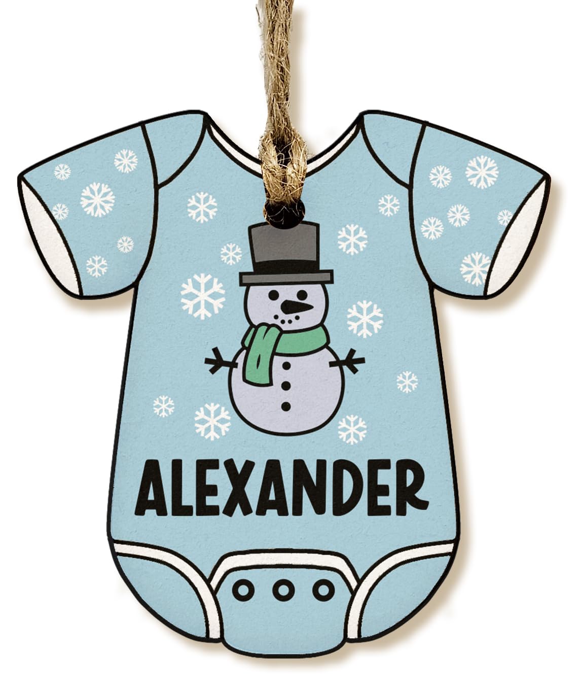 The Plum Penguin Blue Personalised Novelty Christmas Jumper Bauble Festive Mdf Ornament With Custom Name Choice Of Xmas Pattern (Baby - Snowman)