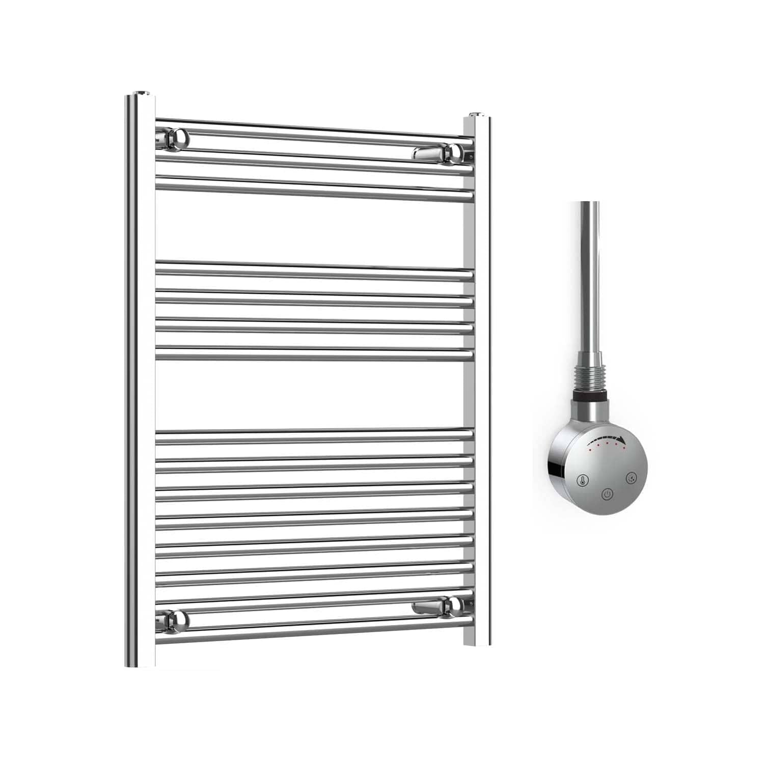 Companyblue 600 x 800mm Sparkling Chrome Electric Heated Towel Rail with Thermostatic Heating Element - Flat Pre-Filled Electric Towel Warmer Radiator