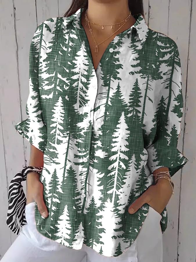 Womens Boho Long Sleeve Button Up Linen Shirts Casual Comfy Floral Tops Fall Spring Summer Graphic Collared Blouses for Women4