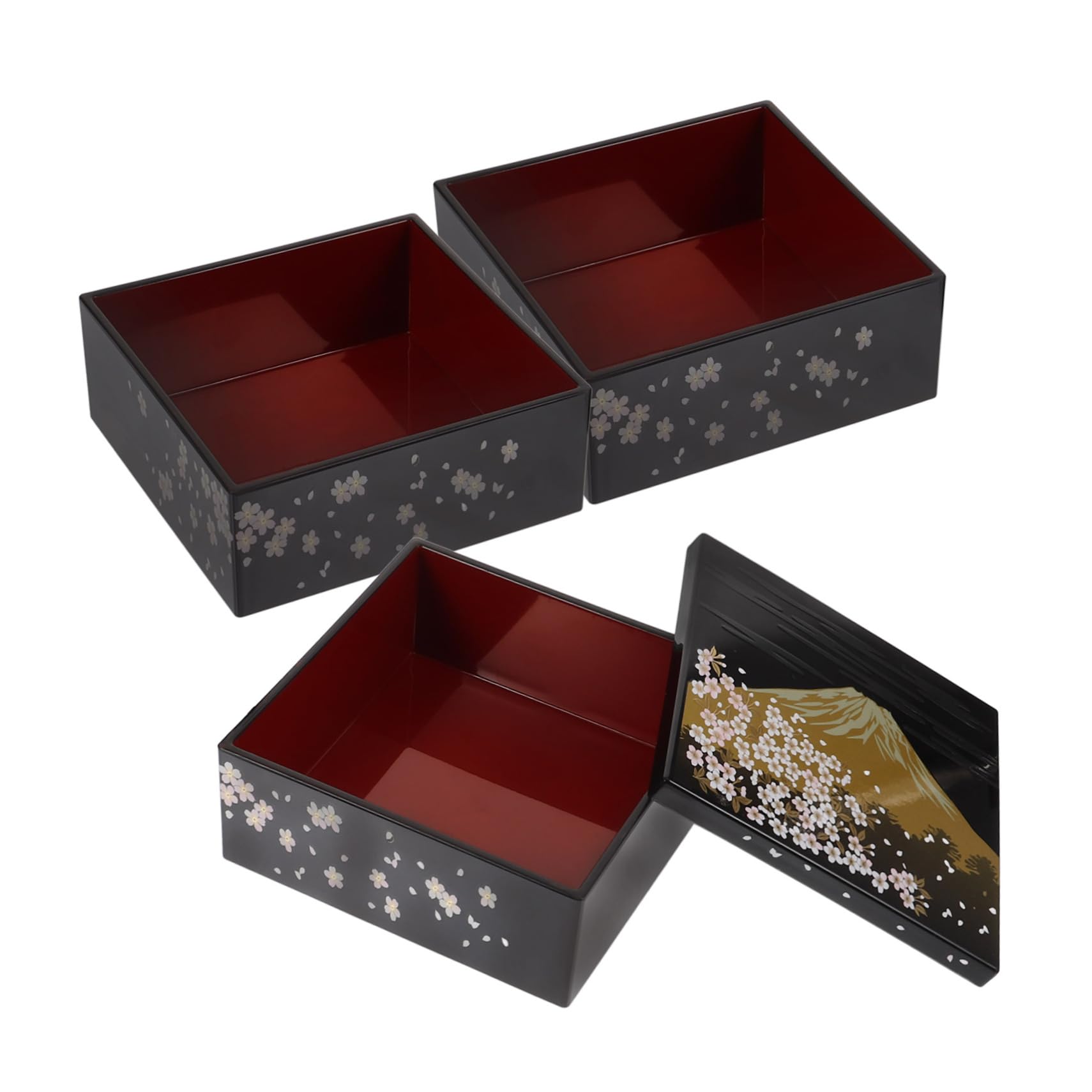 Alipis Scatola Bento Giapponese per Sushi 3 Strati in Plastica Nero, Design Tradizionale Monte Fuji, Multifunzione e Sicura per Uso Quotidiano in Famiglia