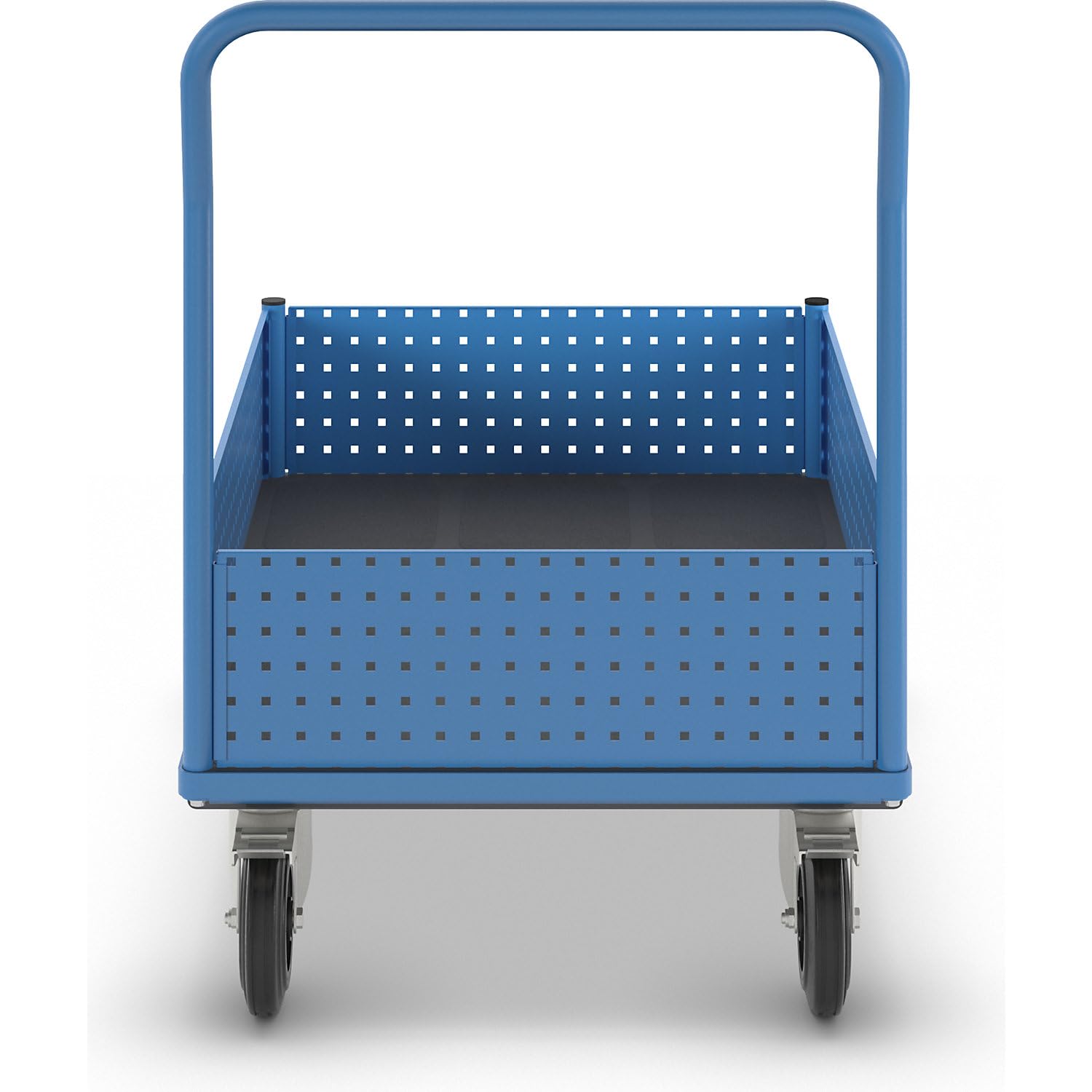 eurokraft pro | Plattformwagen | Mit 4 halbhohen Lochblechwänden, LxB 1250 x 800 mm, Vollgummi