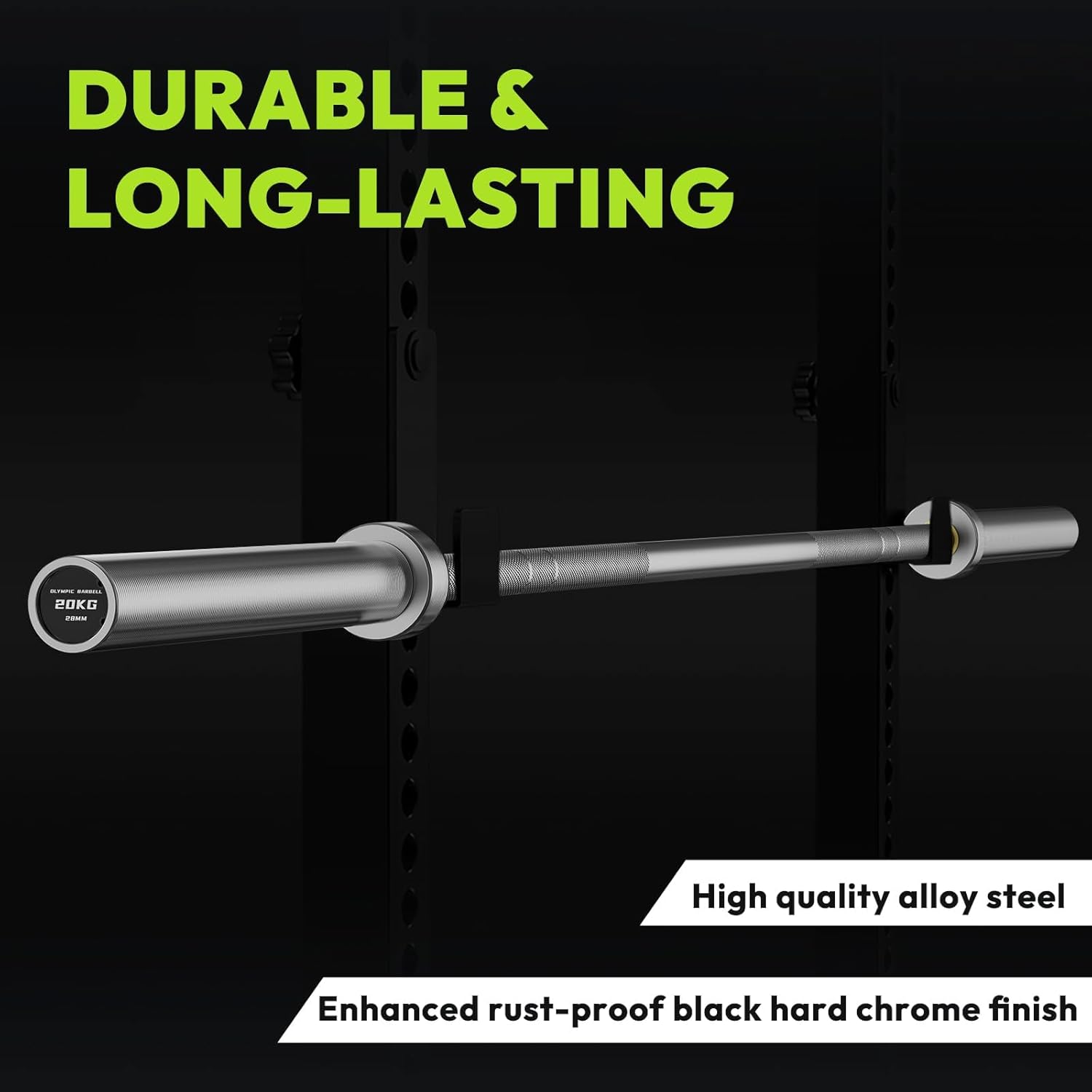 HANDBODE 2 Inch Olympic Barbell Bars | 4 ft, 5 ft, 6 ft, 7 ft | Multiple Options, Weight Bar for Bench Press, 500 lb to 1000 lb Capacity, Hard Chrome, Knurled Grip, Strength Training Weightlifting