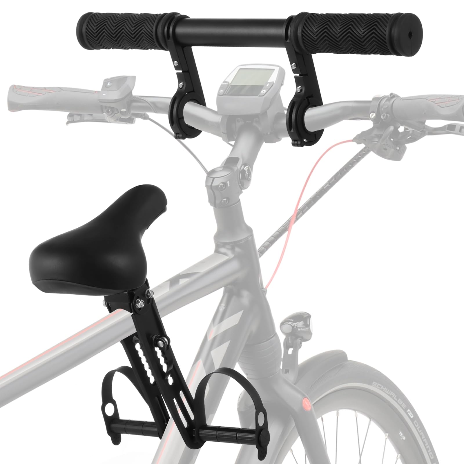 Siège de vélo pour enfant avec pédales et guidon, kit de siège de vélo pour enfants de 2 à 5 ans, compatible avec tous les VTT, kit de siège de vélo parent-enfant