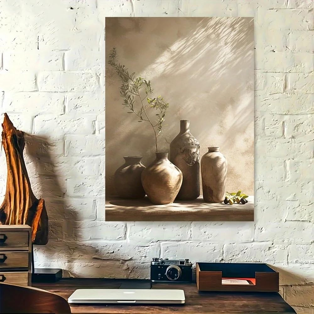 GOSRD Canvas Wall Painting Rustic Vase With Olive Branches Modern Retro Poster Home Office(60x80CM/Frameless)