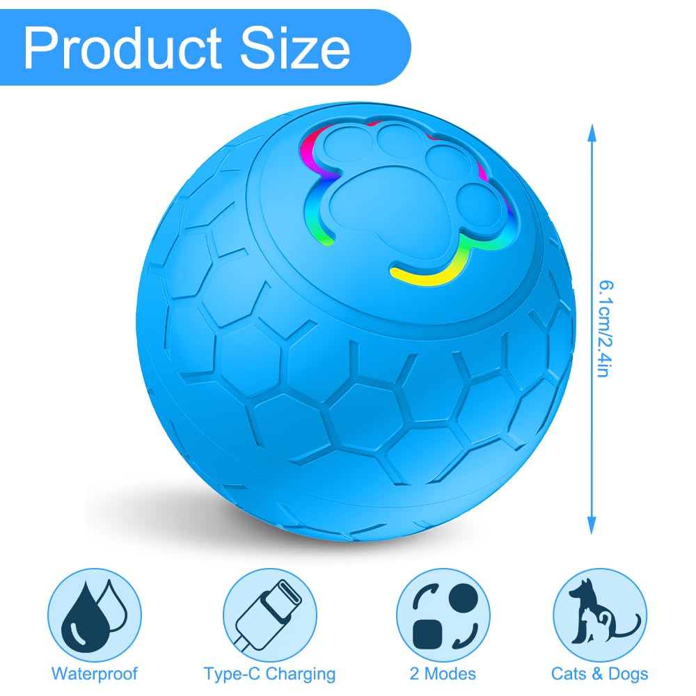KUWUNG Interactive Dog Ball, 6cm Electric Moving Dog Ball with USB Charge Cable - Image 2