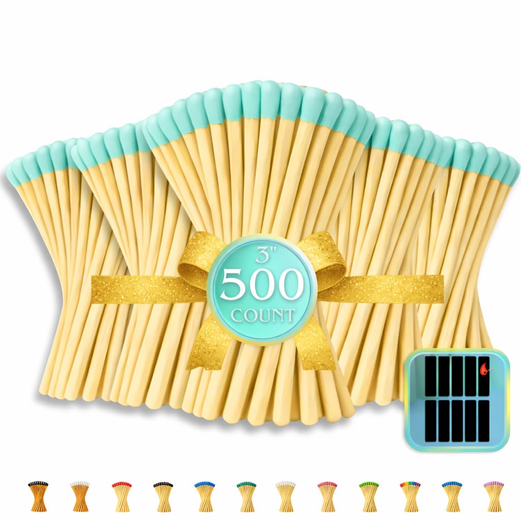 500 Count | 3" Blue Matches | Strikers Included | Color Tip Wooden Match | Refill for Matchstick Jars, Candle Display, Holders &amp; Bottles | 4 in inches Long