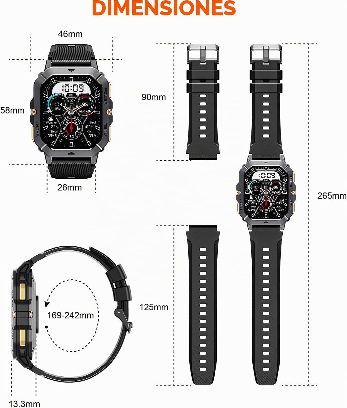 OBA Oukitel BT101 - Reloj Deportivo de 2,02 Pulgadas, 100 Modos Deportivos, Resistente al Agua 5 ATM, notificaciones, pulsómetro, podómetro, 410 mAh, Color Verde, Verde, Media, Rugged