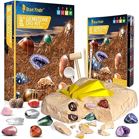 CAPKIT 15Pcs Gemstone Kit, STEM Educational DIY Toys Science Dig Kit, Dig Up 15 Unique Gemstones, Rock Digging Kit for Kids, Archaeology- Best Gifts for Boys Girls Kid Toys Cover
