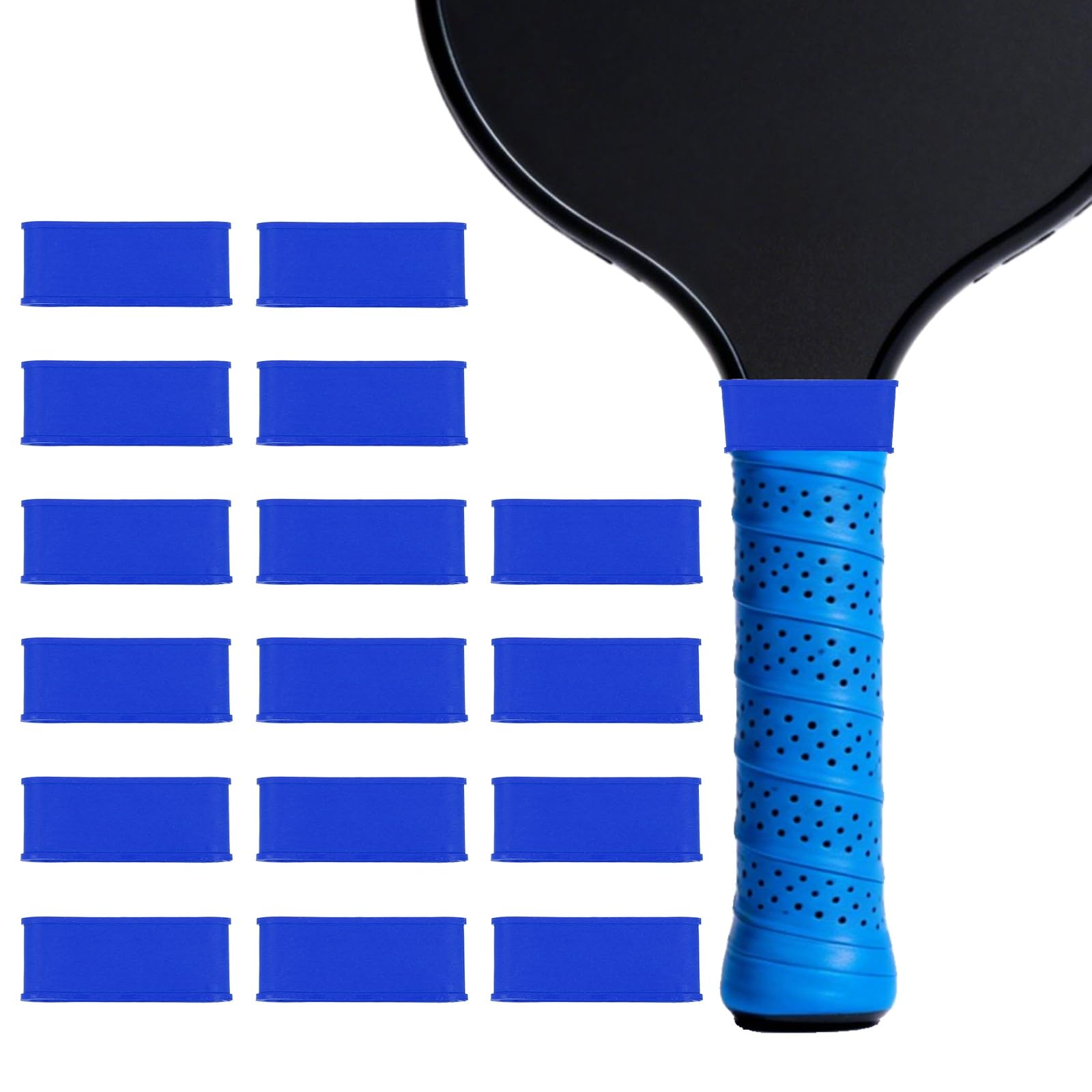 YELARXI Pickleball Paddle Grip Bands, Tennis Racket Grip Tape Grips Bands Handle Silicone Rings for Sports Rackets 16 Pack & Dark Blue-Fitting for (Pickleball/Tennis/Squash/Badminton)