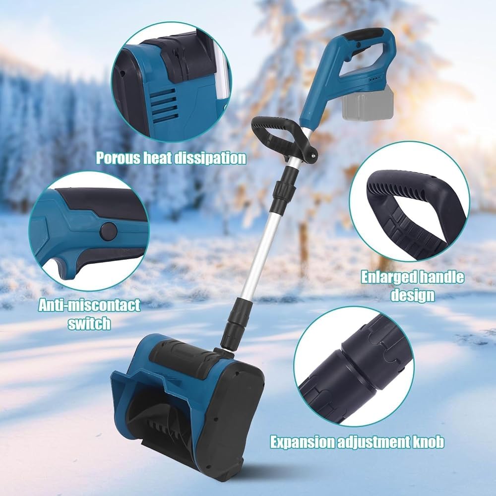 Spazzaneve senza fili con design pieghevole, due batterie incluse, altezza massima della neve 20 cm, distanza di lancio 8 m, ideale per tutti i tipi di strada