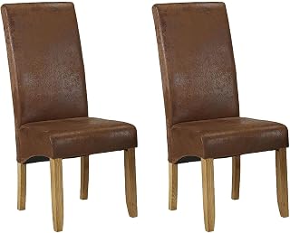 Vente-unique-Conjunto de 2 sillas Santos - Microfibra con Aspecto Piel Envejecida - Patas de Natural Claro