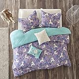 Urban Habitat Kids Lola Twin/Twin XL Duvet Cover Set Girls Bedding - Purple, Aqua, Unicorns - 4 Piece Kids Girls Duvet Set - 100% Cotton Bed Duvet Covers