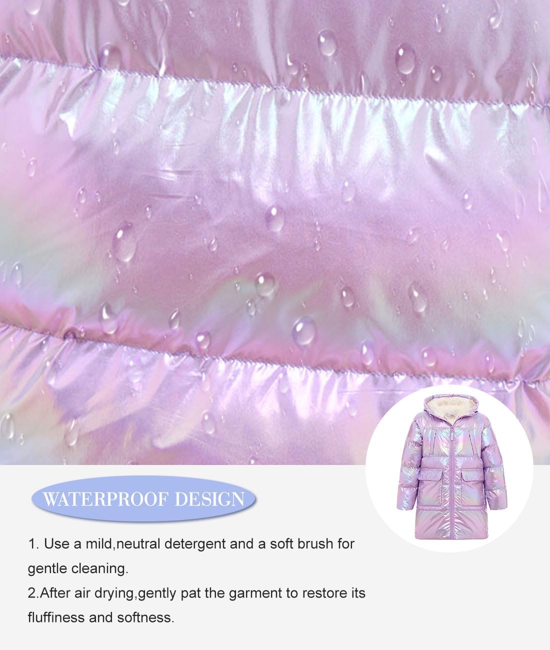 Cutemile 5-12 Years Girls Winter Long Fleece Coat Parka Metallic Puffer Jacket Outwear with Hooded - Image 6