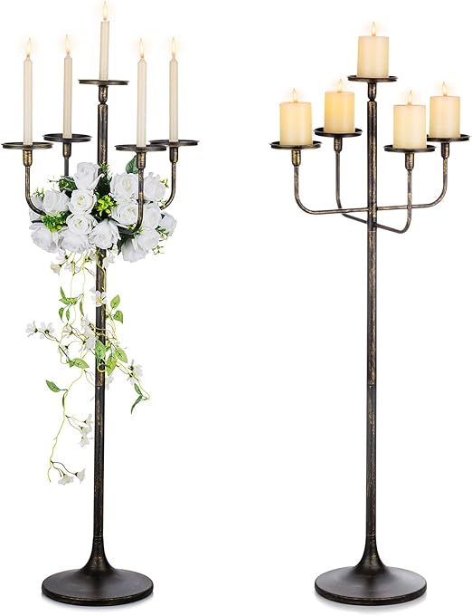 Sziqiqi 48inch Tall Candlestick Holders Floor Candelabra Black 5 Arms Candle Holders for Pillar