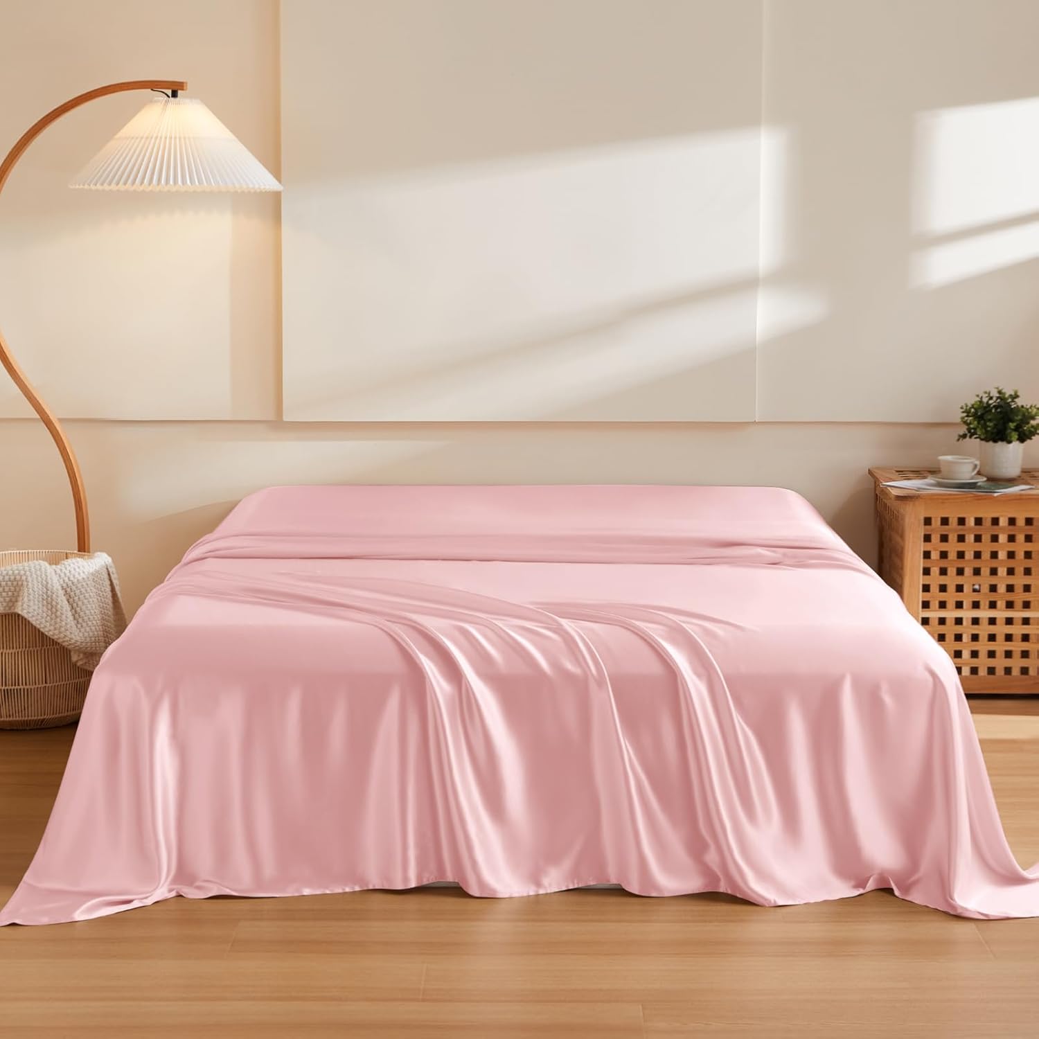 THXSILK Silk Flat Sheet 100% 6A+ Top Grade Pure Mulberry Silk Bed Sheet Ultra Soft Bedding Durable Cooling Breathable, 1 Flat Sheet Only (Twin, Charming Pink)