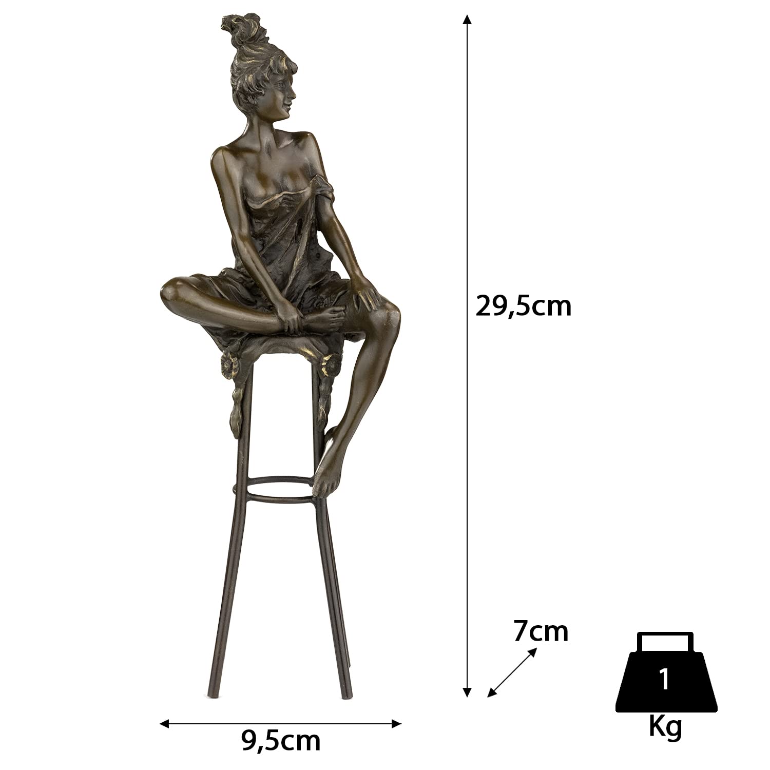 Moritz Bronze Frau auf Barhocker Knie angezogen 25,5 cm Akt Skulptur Deko | Massive Handarbeit, sitzende Dame mit Hochsteckfrisur und angewinkeltem Bein, Frauenfigur, Wohndeko und Geschenk