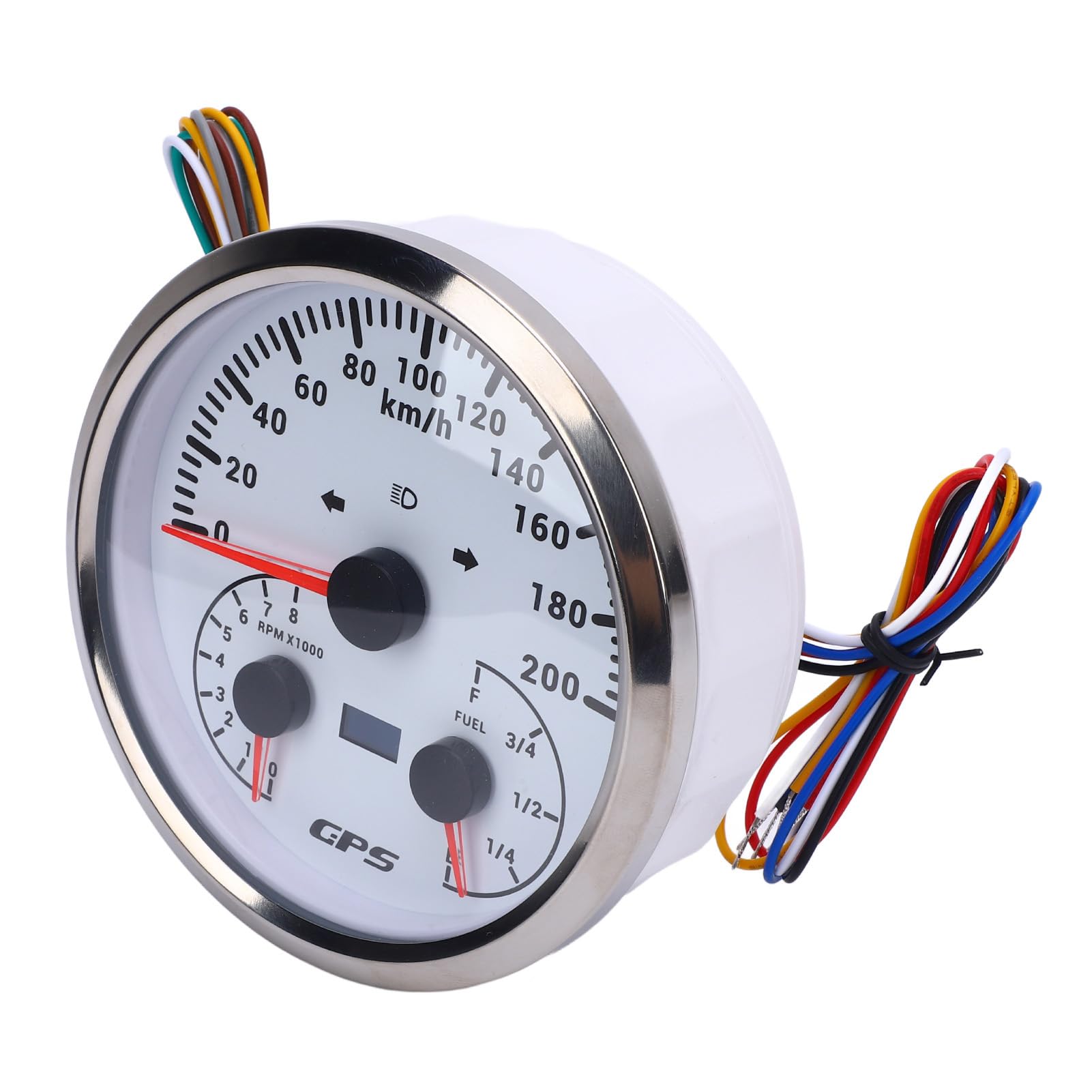 Medidor de odómetro GPS, velocímetro de 110 mm, tacómetro, 0-200 KM H, 0-8000 RPM, indicador de nivel de con señales de giro para camión yate RV (Esfera blanca y bisel plateado CXA098)