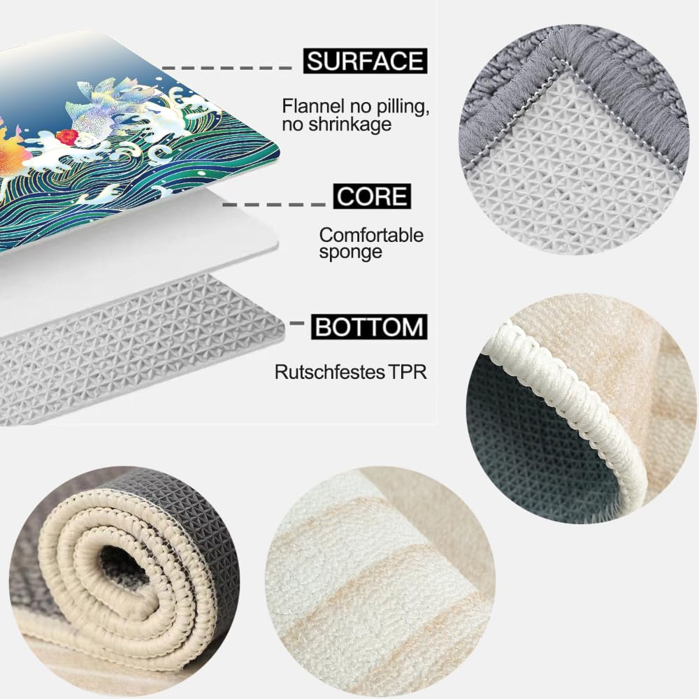 Tapis de Salon 180x240cm Vagues Poisson Rouge 3D Motif Velours Cristal Doux Tapis Kawaii Animaux Tapis de Chambre Doux et Moelleux, Tapis Lavable, Tapis Antidérapant Intérieur