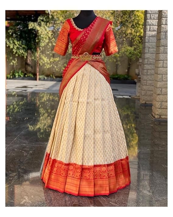 Image of ZITON ARICO MART Women's Indian Traditional Kanjivaram Silk Pure Weaving Lehenga Choli Along With Dupatta And Blouse Piece, Half Saree (Unstitched)