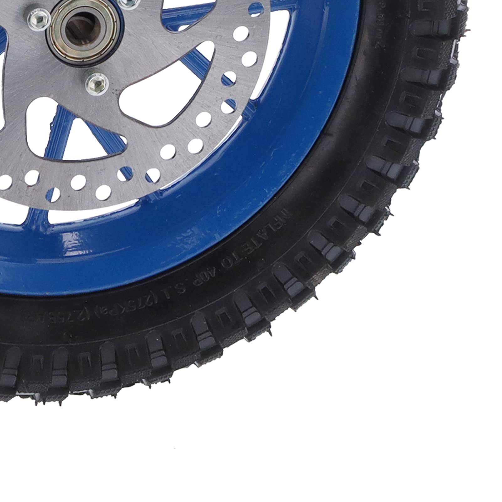 Qiilu Ensemble de Roue Avant de Vélo de Poche 12,5 X 2,75 Pouces pour 47 49 2 Temps Mini Dirt Bike en Caoutchouc Roue Avant Pneu Frein à Disque Pignon Boulons Assemblage (C (Bleu))