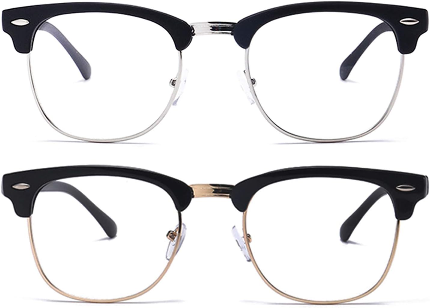 Unisex Blue Light Blocking Glasses Square/Half Frame Eyeglasses Frame Blue Ray for Computer Game Eyewear (214316brightblacksilver-brightblackgold)
