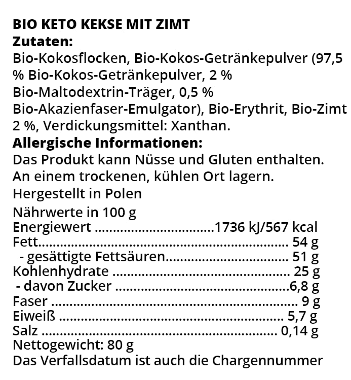 Diet-Food Bio Keto-Kekse mit Zimt - Zuckerfreie Süßigkeiten - Gesüßt mit Erythritol - Kalorienarme Snacks - Ideal für die Arbeit, das Fitnessstudio, die Schule oder als Zwischenmahlzeit - 80g
