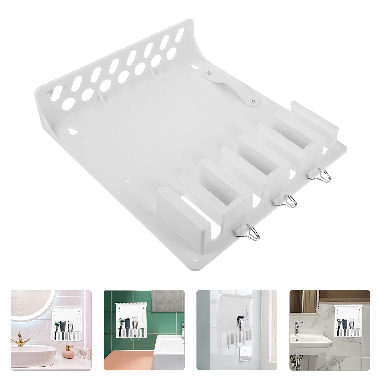 USHOBE Organizador de Herramientas de Peluquería Diseño Estilizado Soporte de Pared para Cepillos de Plástico Blanco Cortapelos para Salón y Espacio de Trabajo