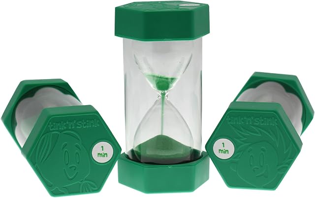 Tink n Stink Sand Timers for Children  Colourful Hourglass Sand Timers for Classrooms, Home, Brushing Teeth, Gamer Timer (Green 1 Minute Timer)