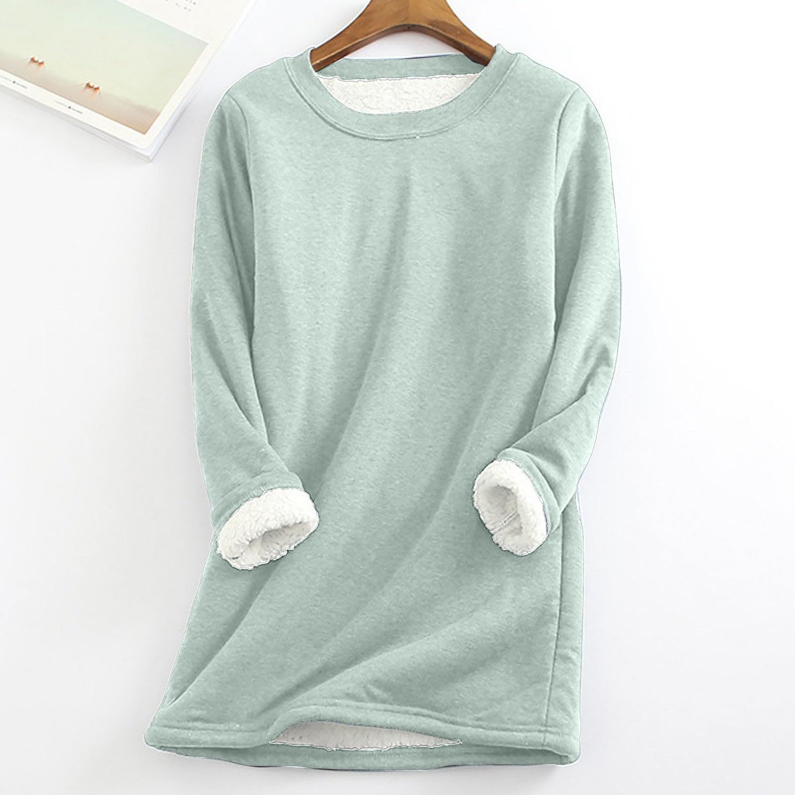 Camiseta térmica para mujer, cuello redondo, capa base, pantalones gruesos y cálidos con forro polar de manga larga, pantalones de cintura elástica con bolsillos para ropa interior suelta de invierno