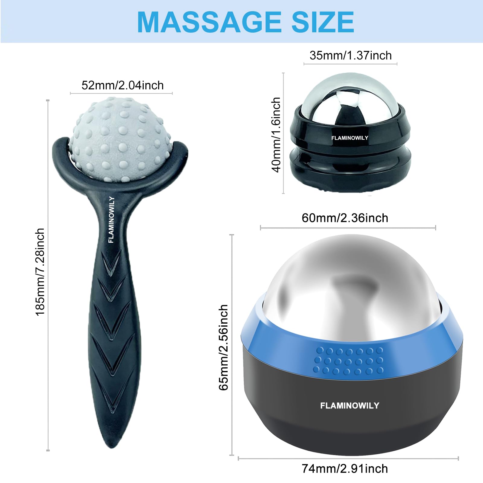 Set de Rodillo de Masaje con Bolas de Masaje para Dolores Musculares y de Tejido Profundo, Alivio de la Tensión y el Estrés, Cuerpo, Cuello, Espalda, Rostro, Ojos, Plantas y Pies