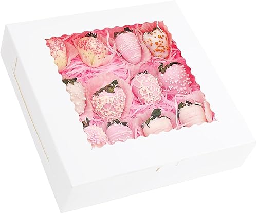 Yeplan 10 cajas para tartas, cajas de panadería de 10 x 10 x 2.5 pulgadas con ventana de PVC, caja de galletas para pastel, donas, chocolate,