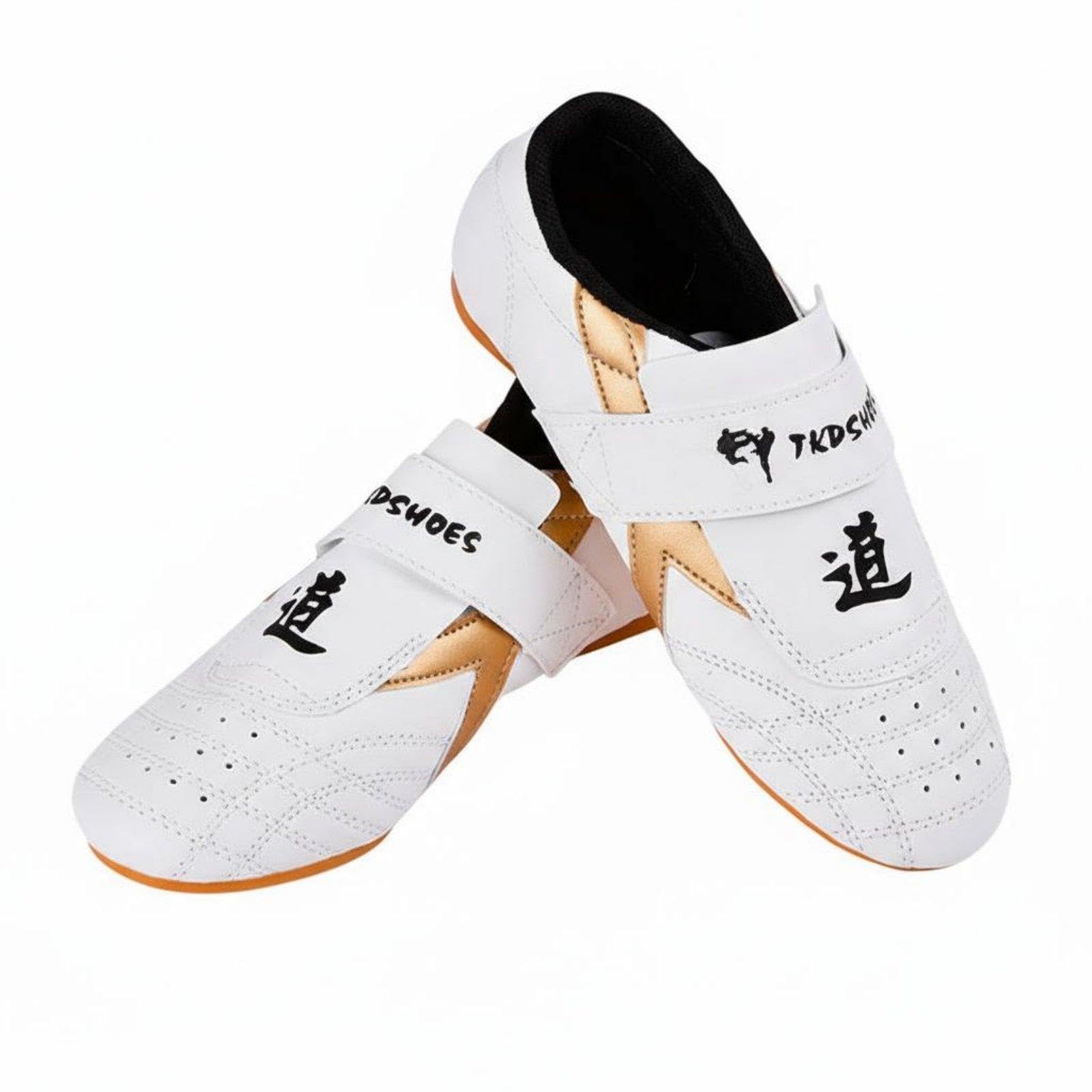 CALANDIS Hook-and-Loop Kickboxing Footwear Shoes Soft Sole Hook-and-Loop Strap Kickboxing Footwear Shoes Breathable Fighting Arts Footwear for Children 32 Gold-picture-29