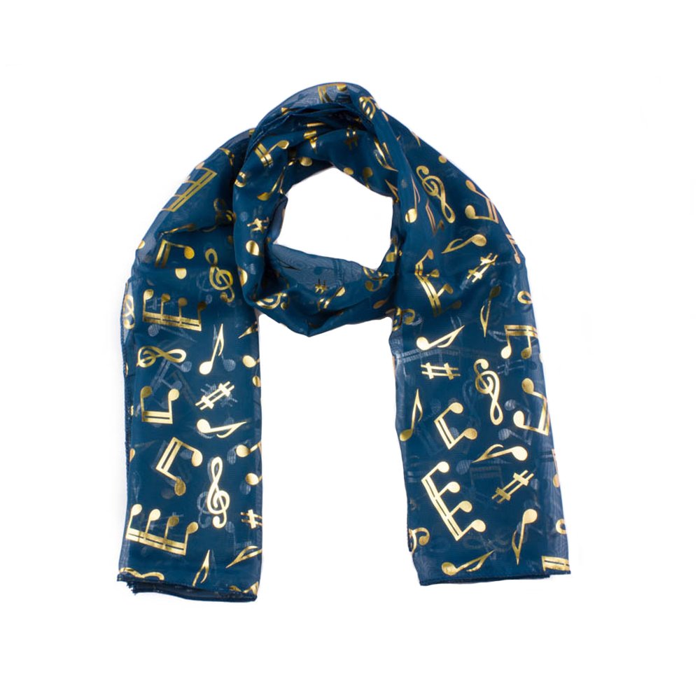 Mytoptrendz® Teal Blue Musical Note Scarf Printed with Gold Shiny Foil Print Neck Scarf Wrap Stole