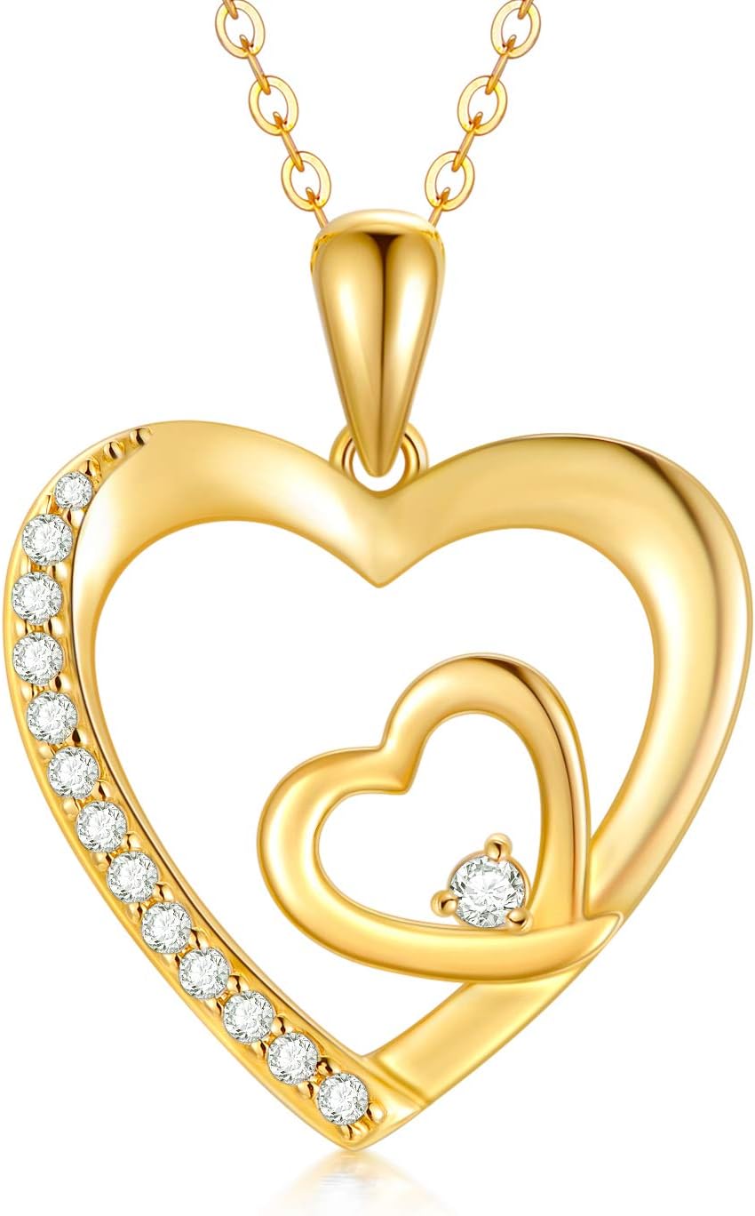 14K Solid Gold Heart Necklace for Women,"You are the only One in my Heart" Love Jewelry Gift for Her, Wife, Mom, Girlfriend 16"-18"