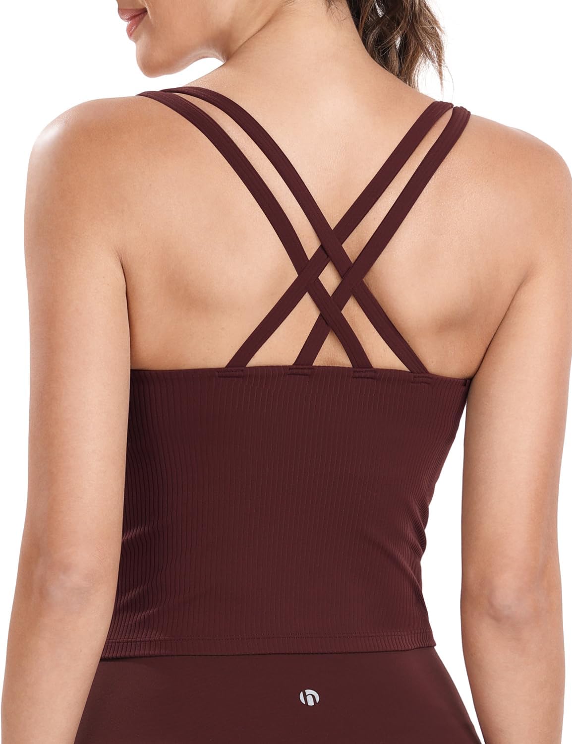 HeyNuts Zeal Bras Longline Ribbed Medium Support Sports Bras, Crisscross Back Tank Tops with Removable Pads A-D Cups - Image 2