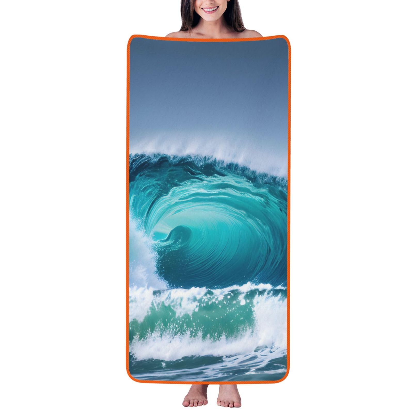 JBJGKHLP Ocean Wave Print Women Men Couples Coral Velvet Bath Towel Ultra-Soft For Home Bathroom Travel