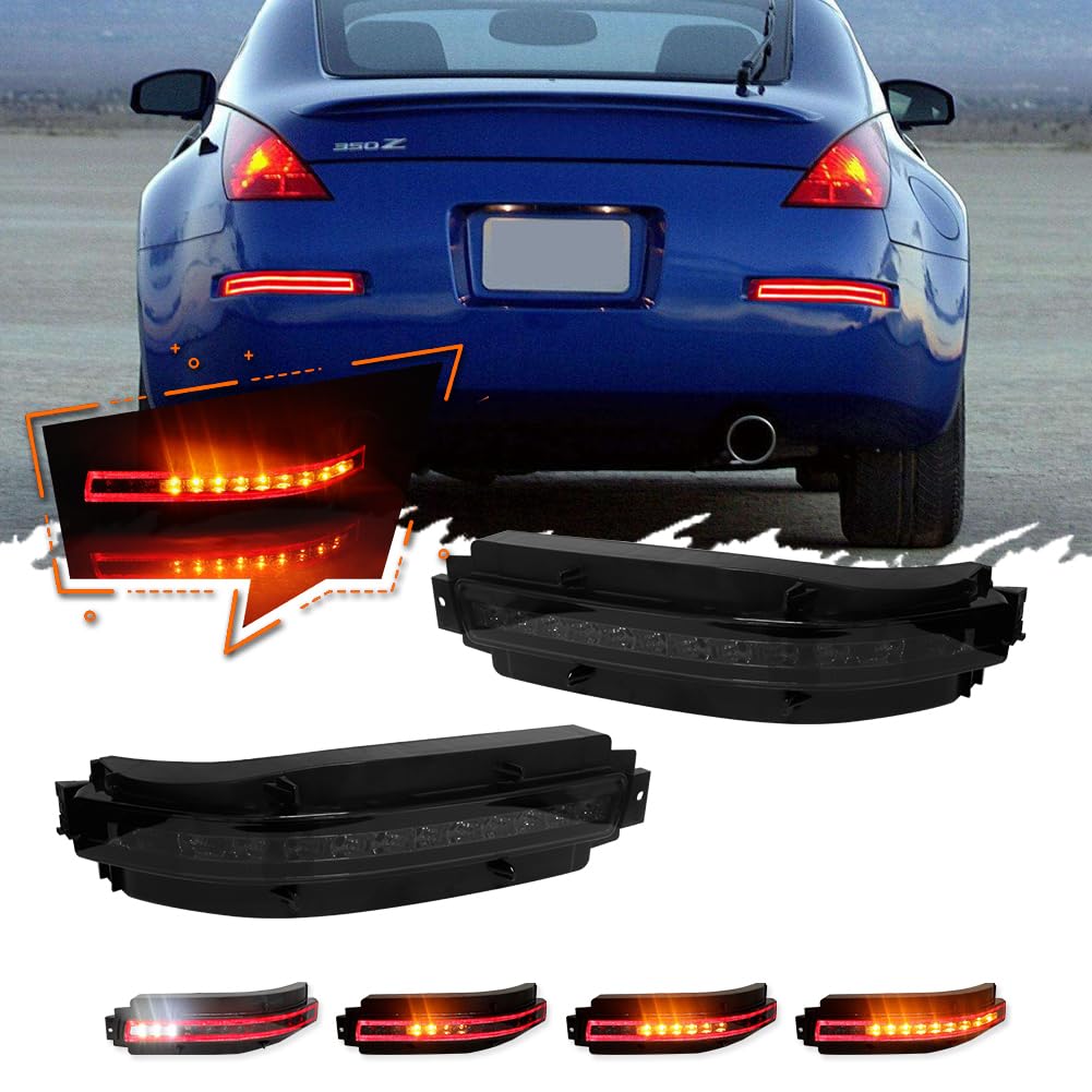 4 in1 For 2003 2004 2005 2006 2007 2008 2009 Nissan 350Z Brake Backup Reverse Fog Tail Lights Sequential Turn Signal Lamps Smoked Lens