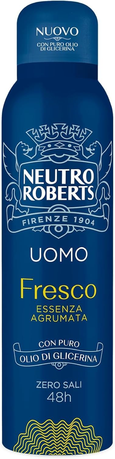 12X Neutro Roberts Uomo Deodorant Spray Fresco, Essenza Agrumata, Zero Sali, 48h Schutz, 150ml,+ Italy Shop Service Kostenloser Schlüsselanhänger